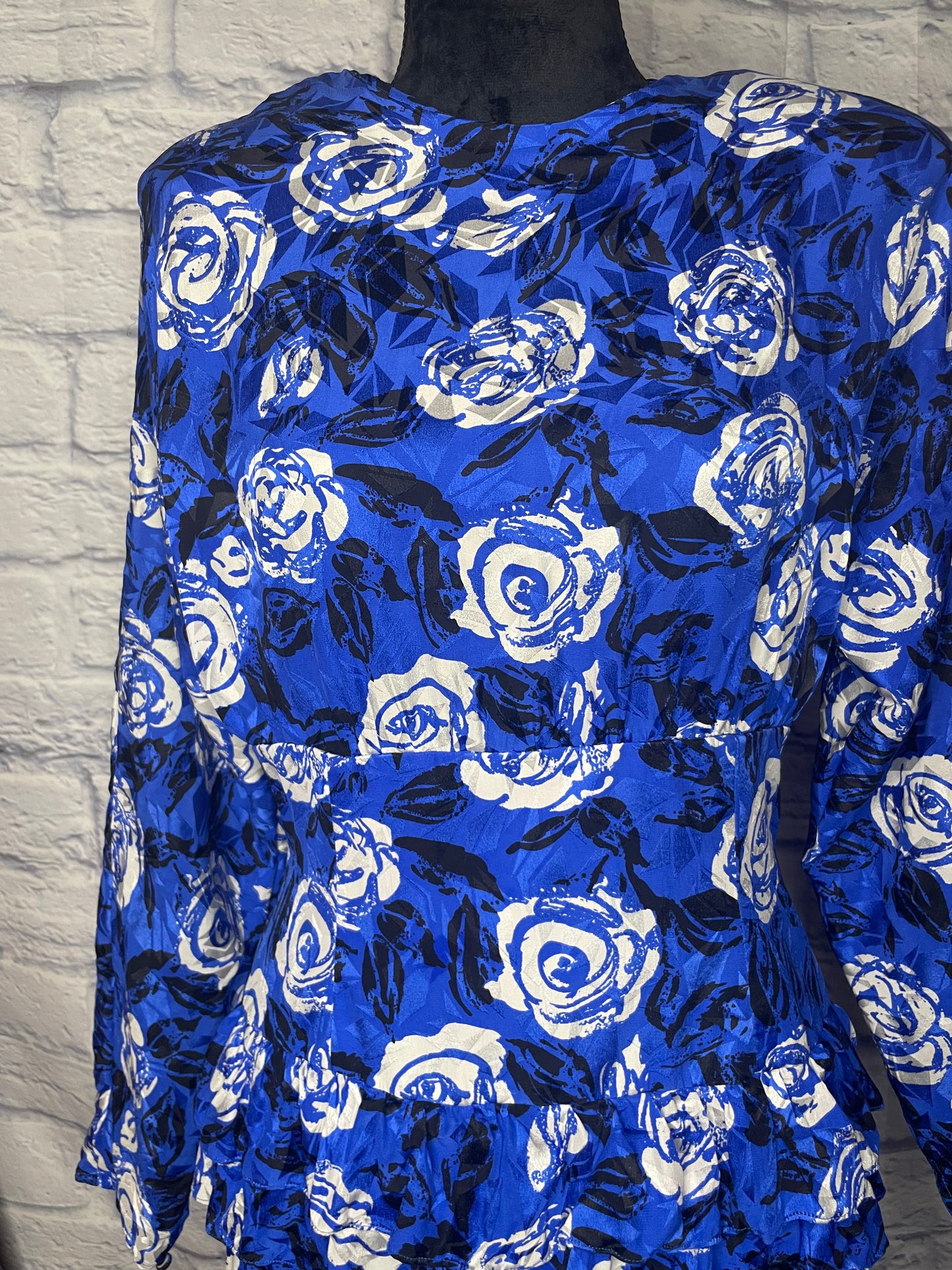Vintage Maggy London Blue Flower Print Dress
