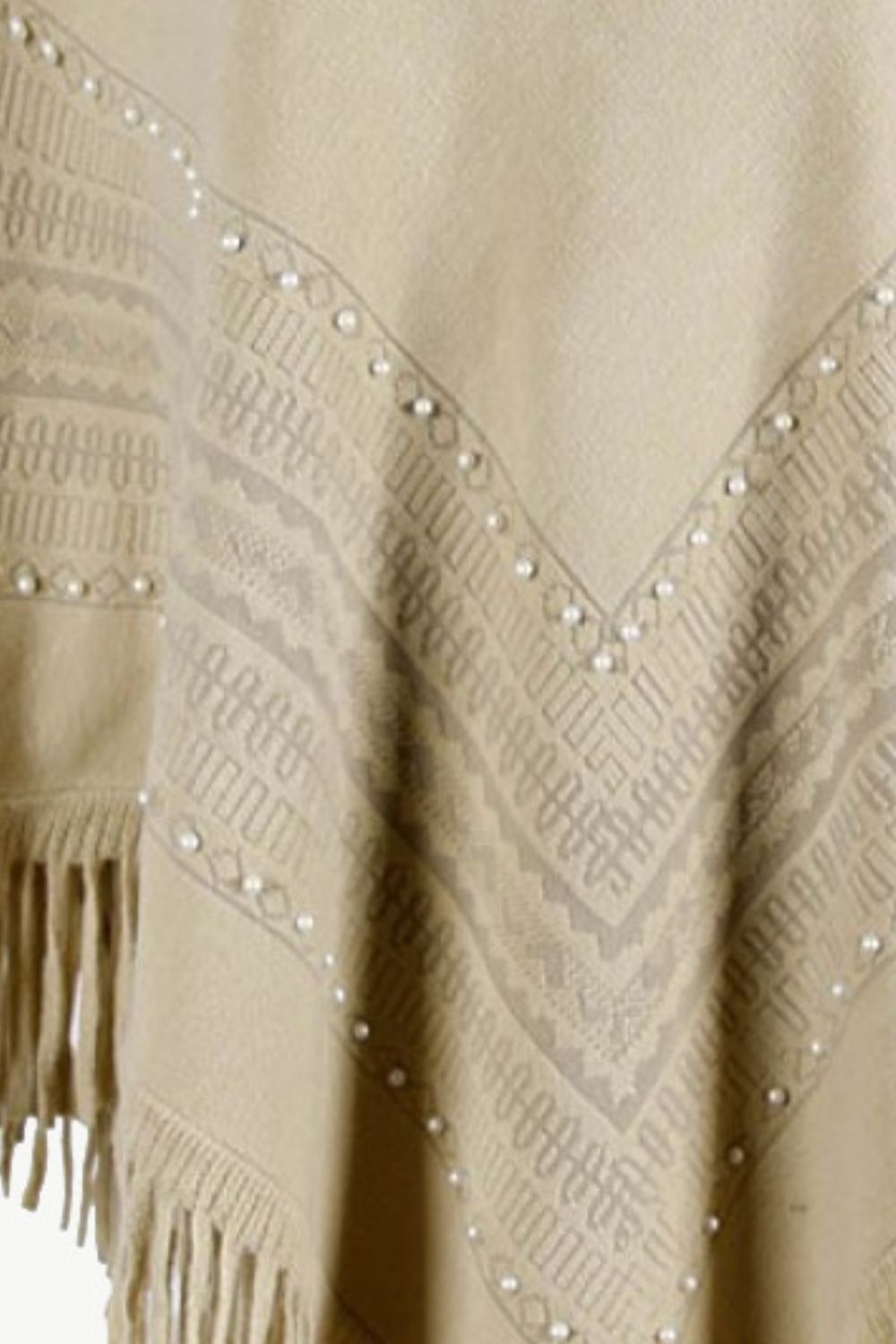 Faux Fur Trim Bead Fringe Hem Poncho