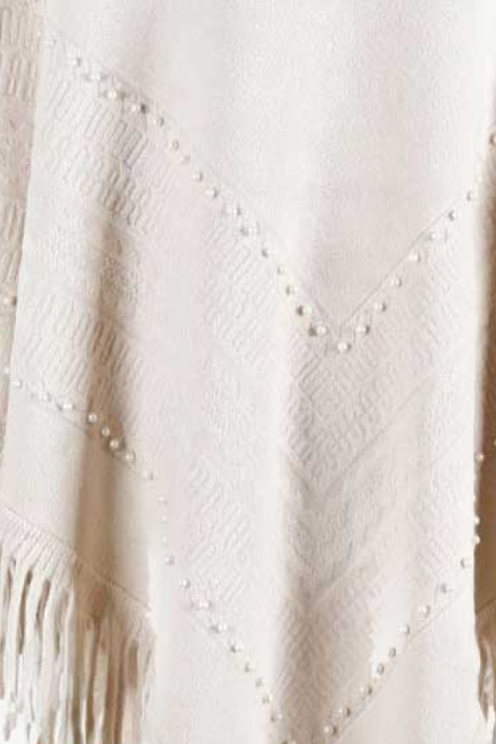 Faux Fur Trim Bead Fringe Hem Poncho
