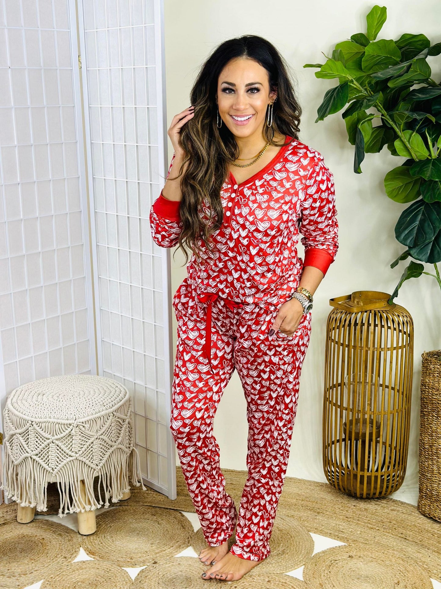 Matching Valentines Pajamas in Red Heart