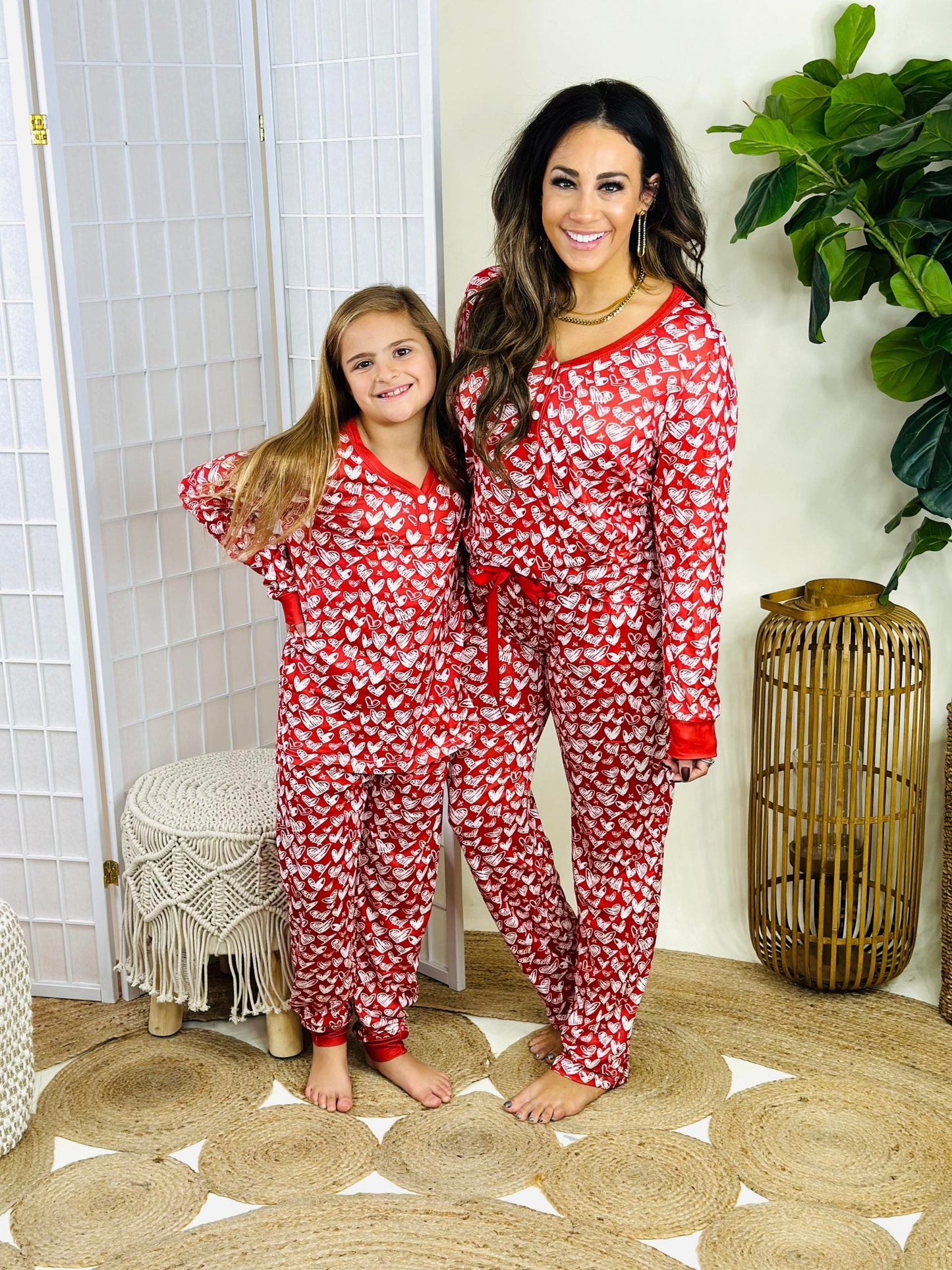 Matching Valentines Pajamas in Red Heart