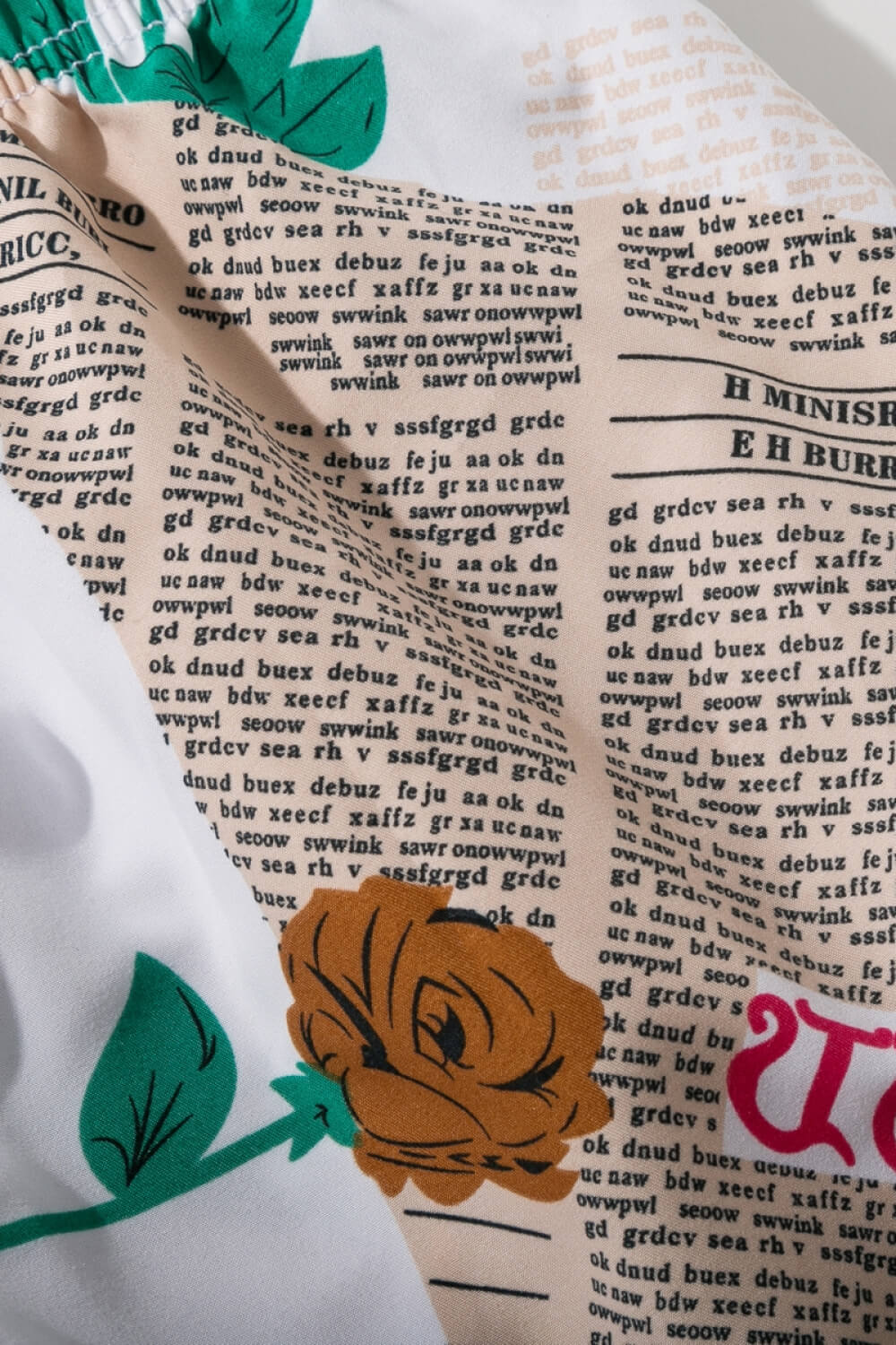 Full Size Newspaper Print Drawstring Waist Swim Trunks