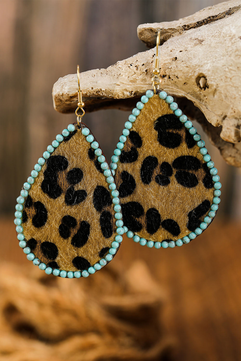 Contrast Leopard Turquoise Teardrop Earrings