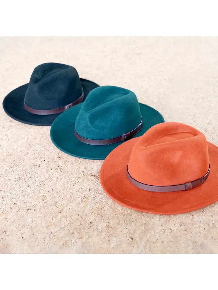 Wool Felt Fedora with Faux Leather Strap