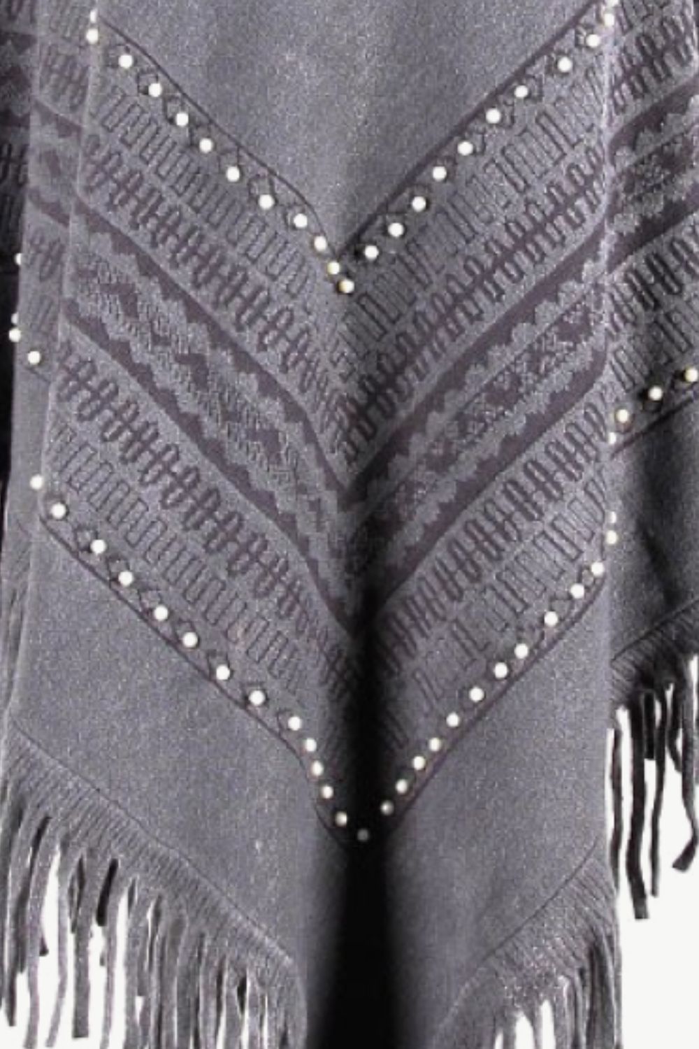 Faux Fur Trim Bead Fringe Hem Poncho
