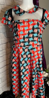 African Print Dress with Black Mesh