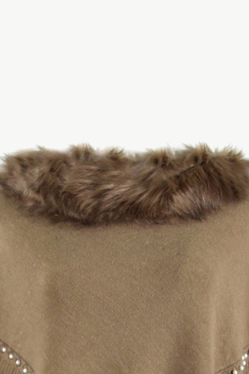 Faux Fur Trim Bead Fringe Hem Poncho