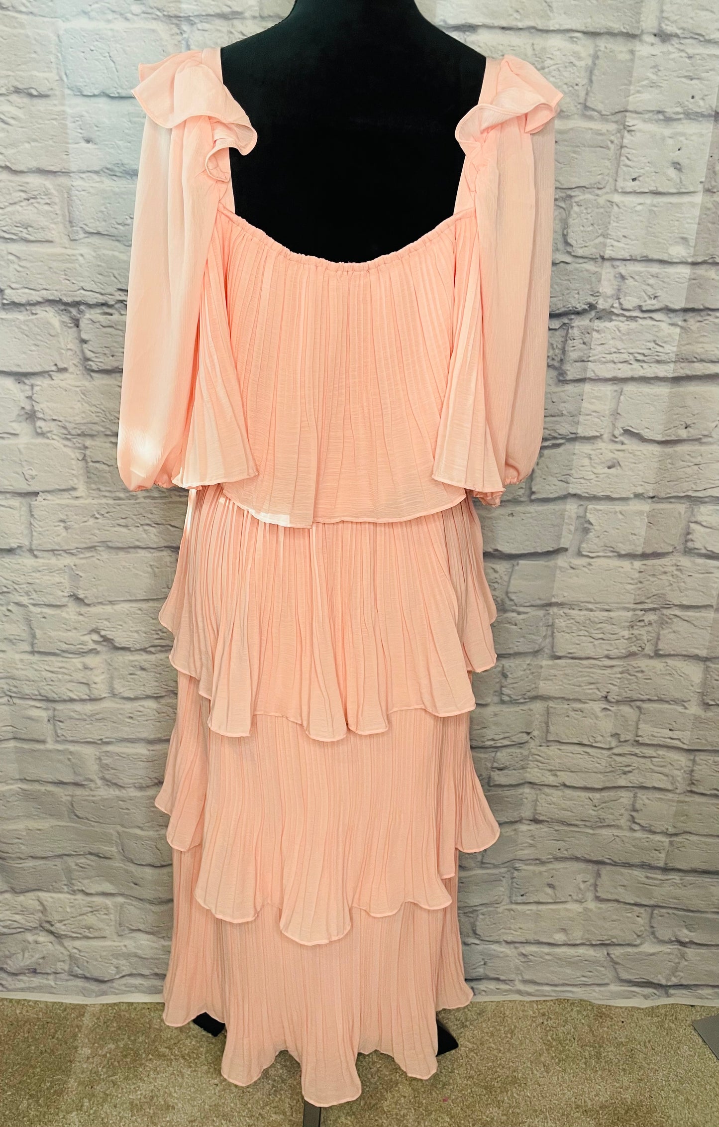 Just Me Pink Chiffon Tiered Maxi Dress (Lined)