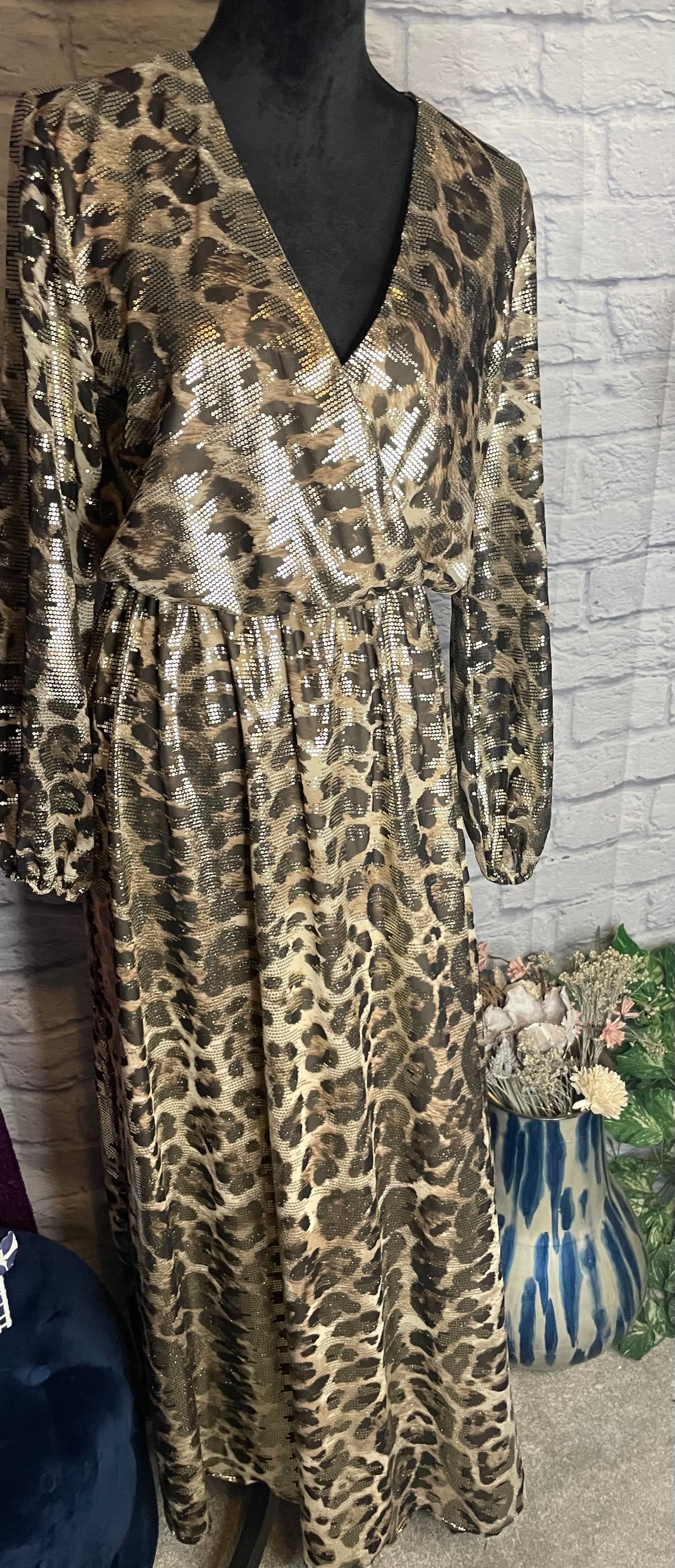 Adrienne Gold Metallic Animal Print Dress