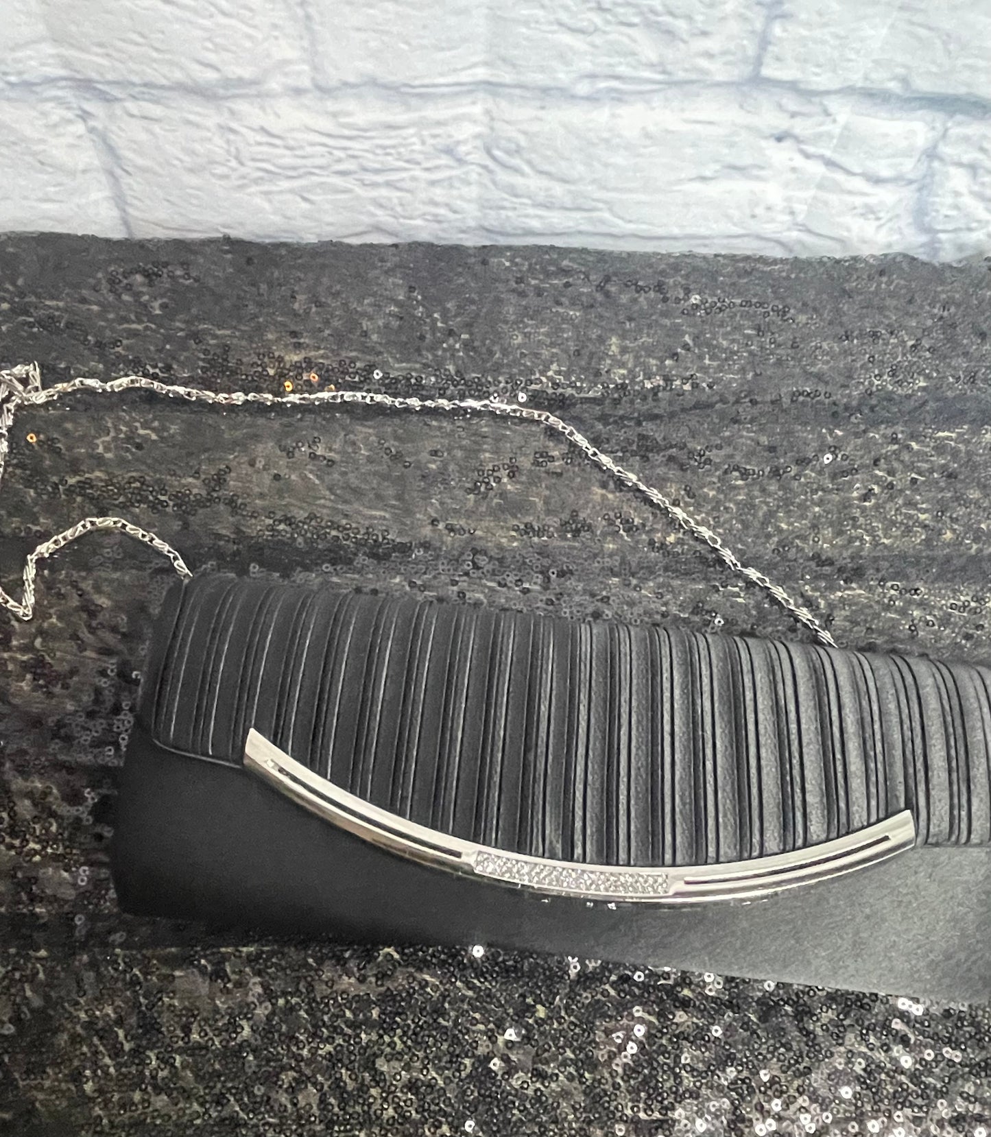 Black Clutch with Silver and Rhinestones