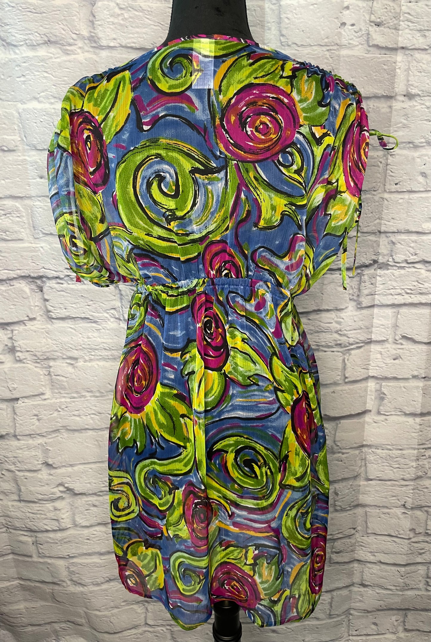 Green Print Sheer Dress/Cover Up