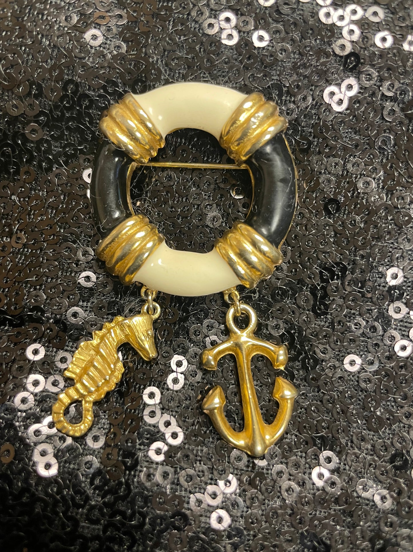 1990s Cream/Black/Gold Anchor Brooch