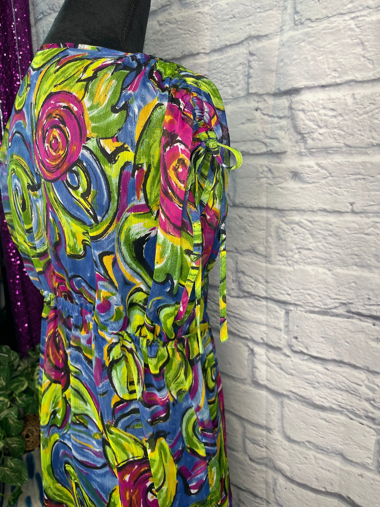Green Print Sheer Dress/Cover Up