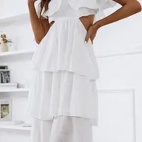 Spaghetti Waist Cut-out Ruffle Split Dress