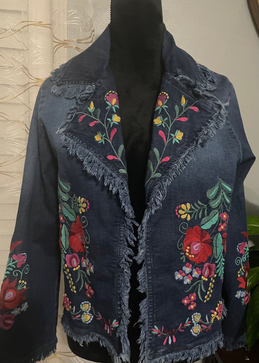 Avani Denim Embroidered Blazer