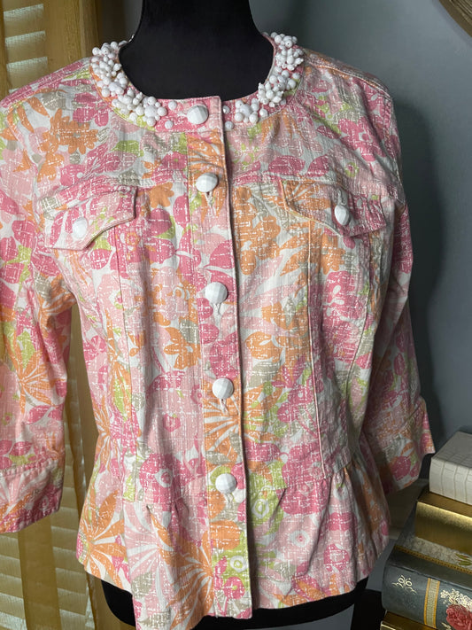 Ruby Rd Peach/white beaded blazer