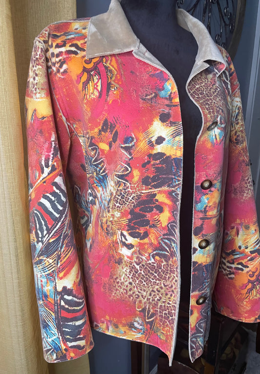 Chicos Orange Multi Print Blazer