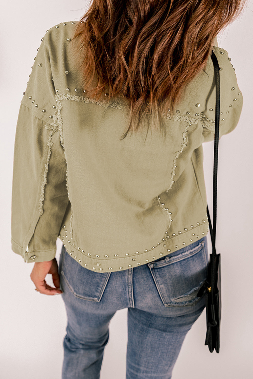 Frayed Trim Rivet Denim Jacket’s