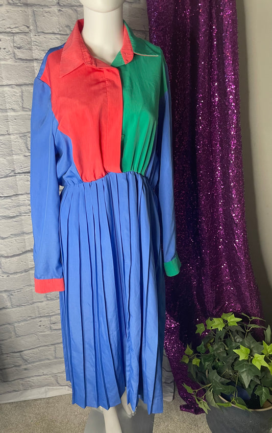 Vintage Ann Kirk Color Block Dress with Pleats