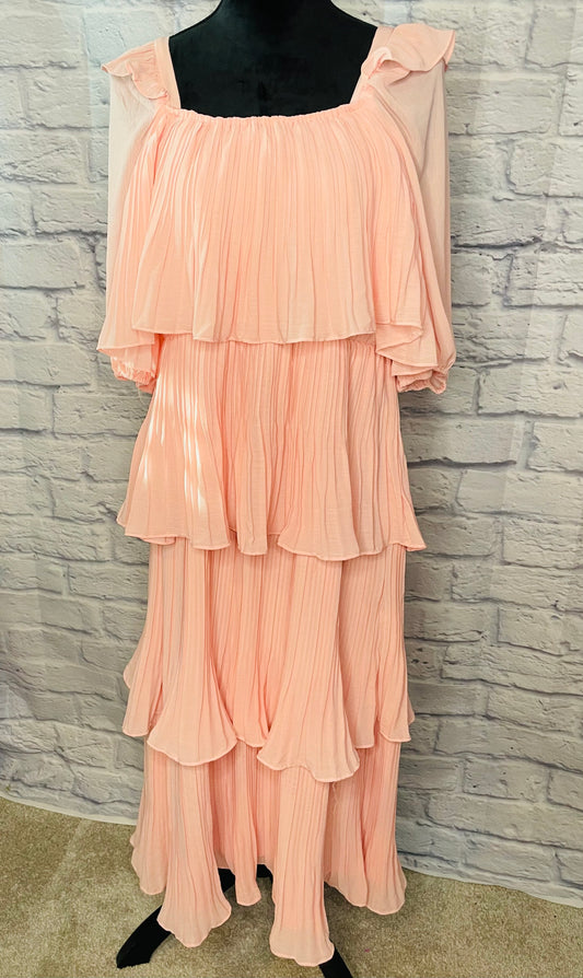 Just Me Pink Chiffon Tiered Maxi Dress (Lined)