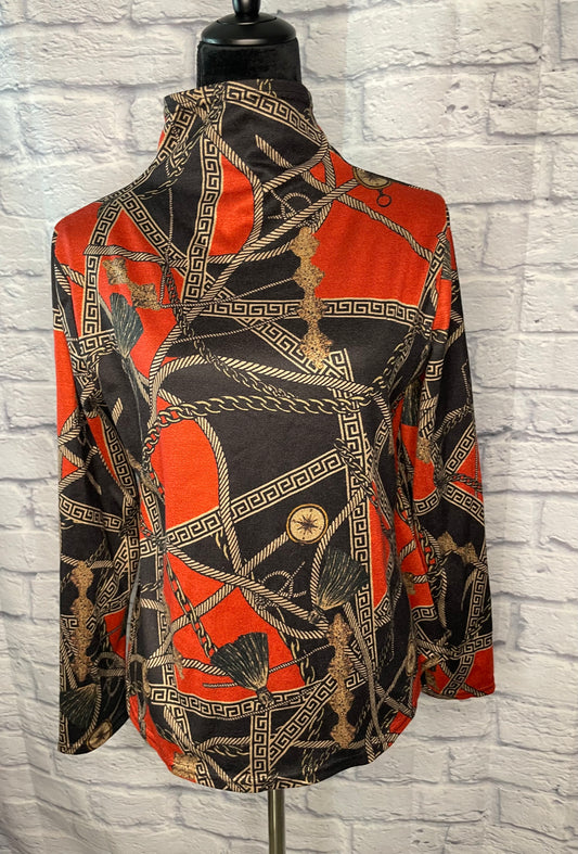 Red/Brown Print Turtleneck