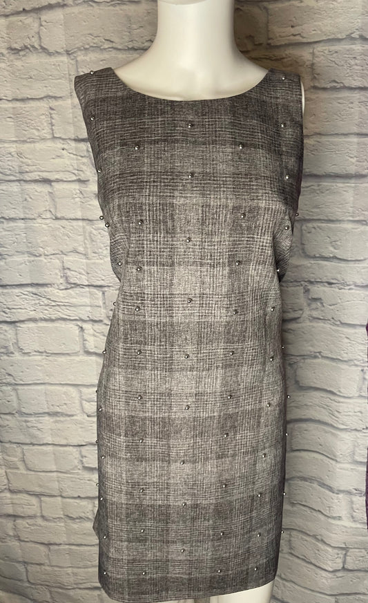 MSK Grey Plaid Dress with Silver Beads