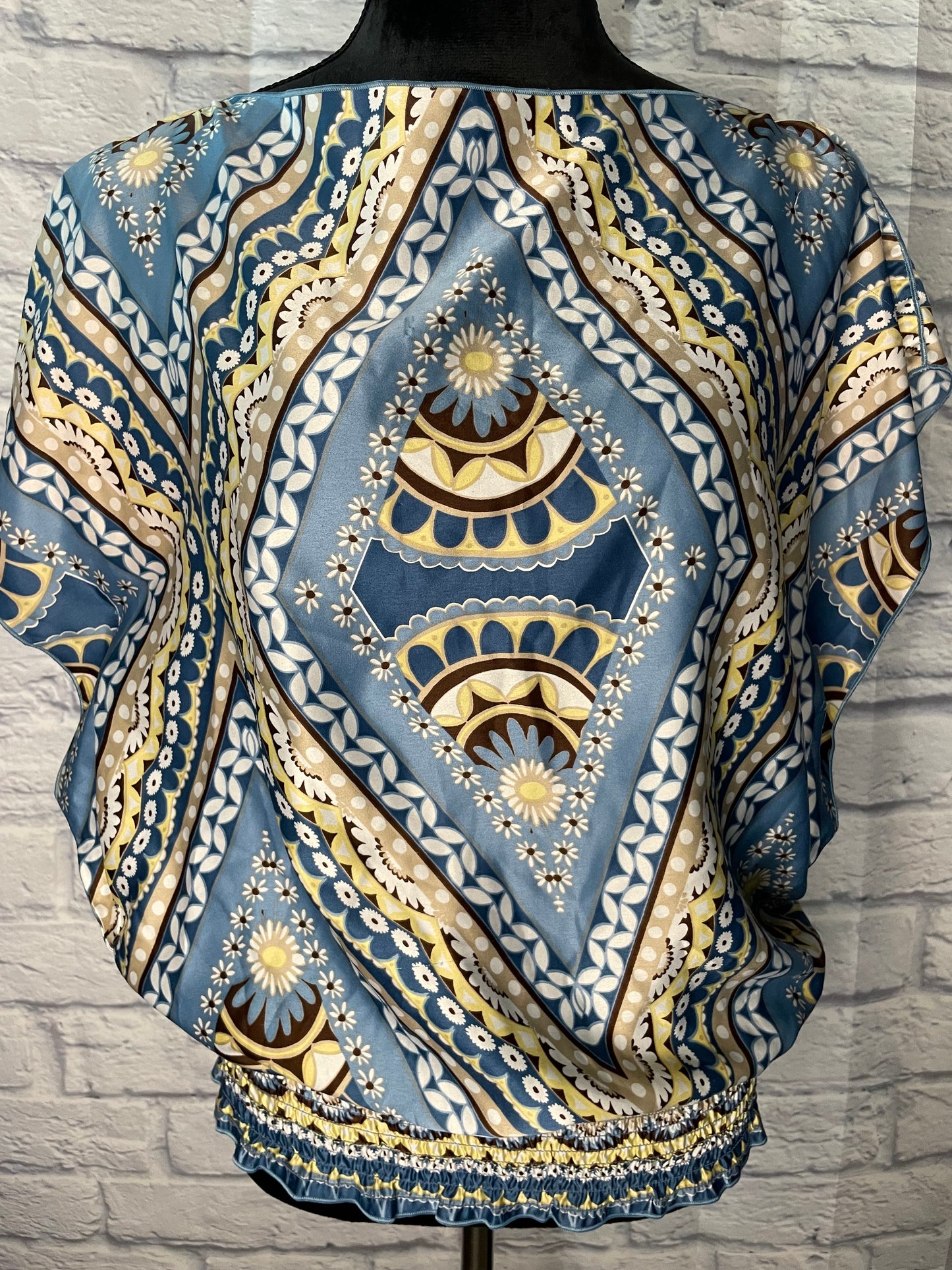 B.Wear Blue/Tan Print Blouse